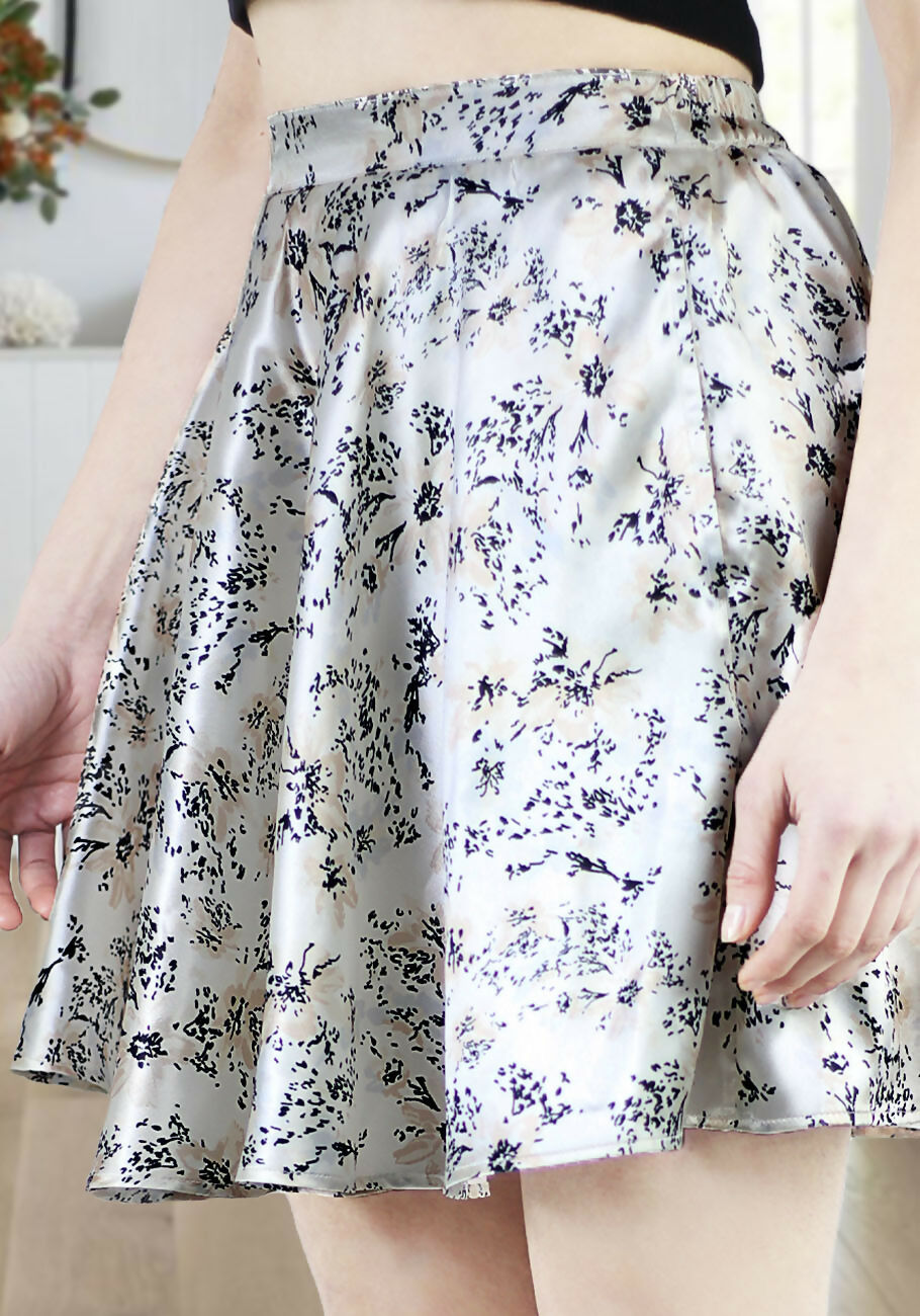 Artyska Women's Floral Print Satin Silk High Waist Elastic Mini Short Skirt