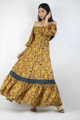 Artyska Women's Off Shoulder Printed Kalamkari Long Dress