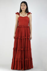 Artyska Brick Red Long Dress - Meraki Store
