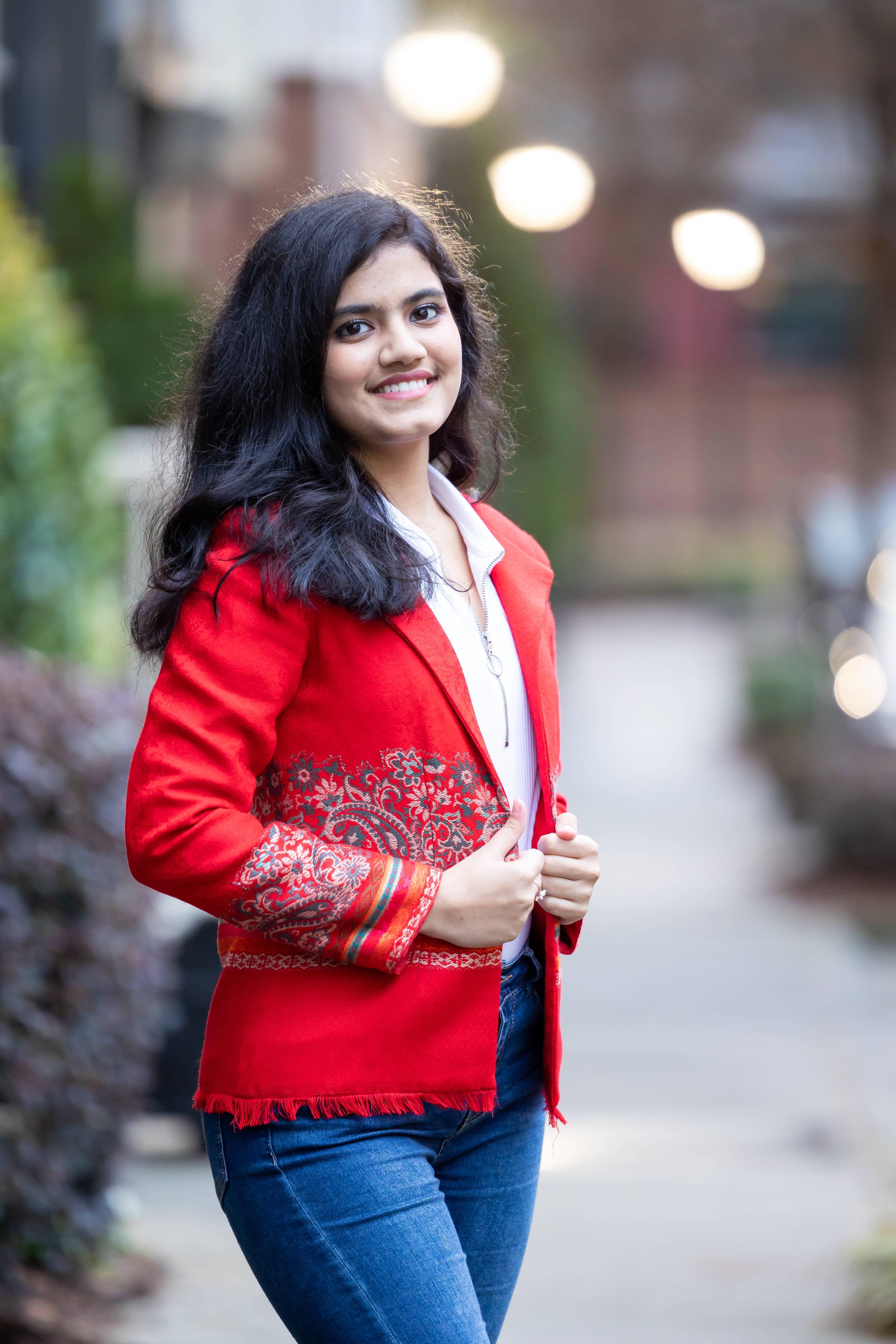 Red Self Jacquard Printed Artyska Blazer - Meraki Store