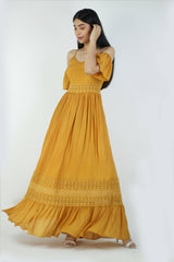 Artyska Yellow Long Dress For Fall - Meraki Store