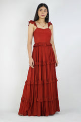 Artyska Brick Red Long Dress - Meraki Store