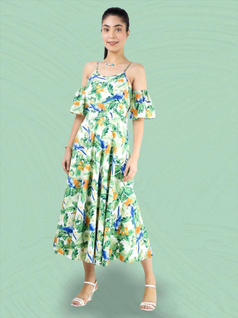 Printed Maxi Dress With Tuck Sleeve - Meraki Store
