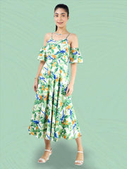 Printed Maxi Dress With Tuck Sleeve - Meraki Store