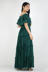 Artyska Green Off-Shoulder Chiffon Full-Length Dress - Meraki Store