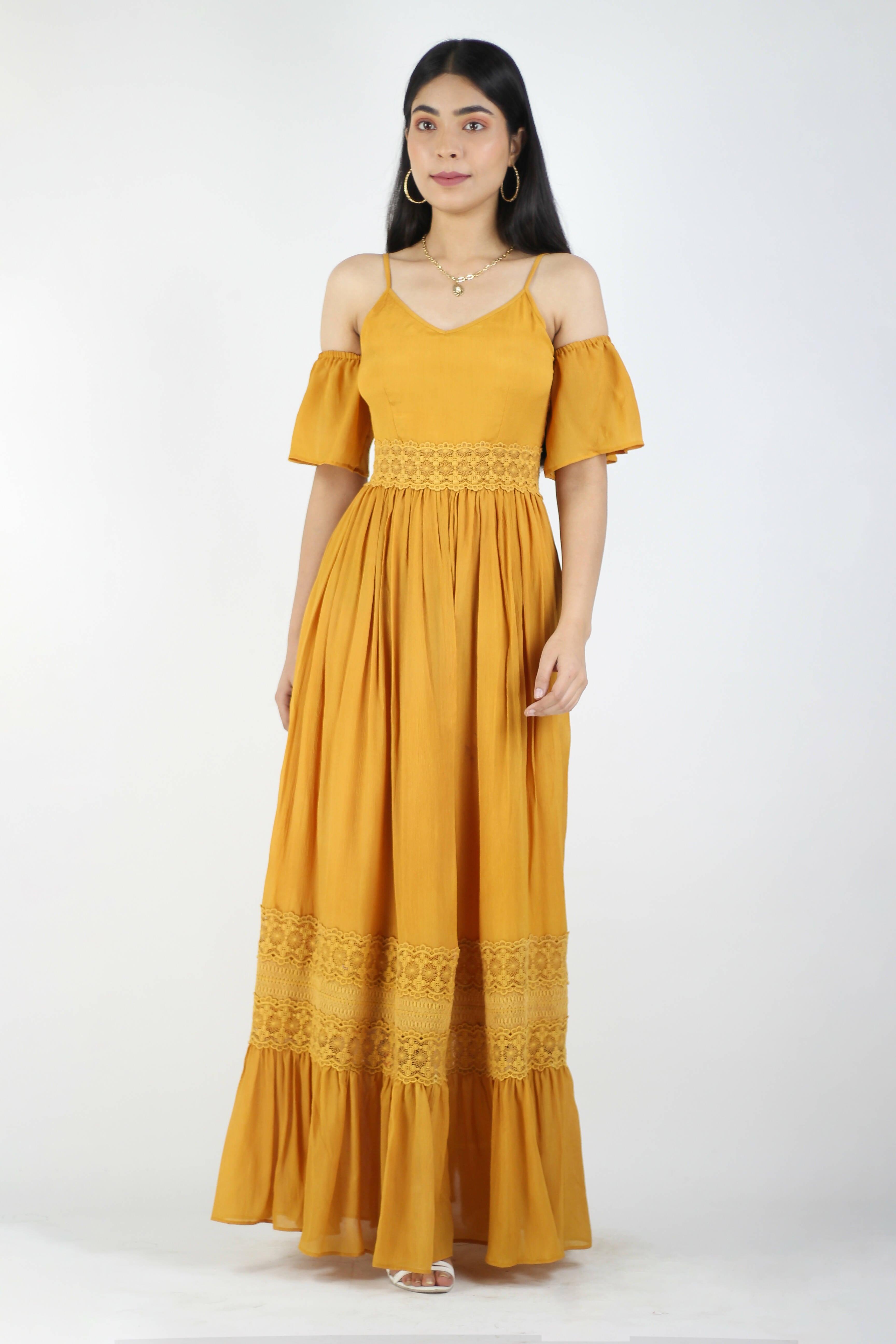 Artyska Yellow Long Dress For Fall - Meraki Store