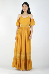 Artyska Yellow Long Dress For Fall - Meraki Store